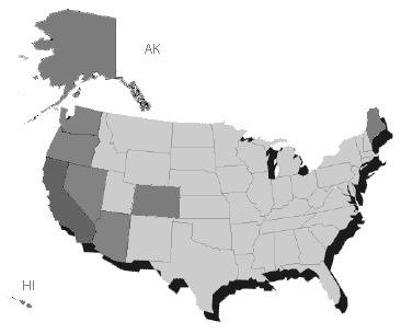Map of states that have legalized medical marijuana cultivation and use.